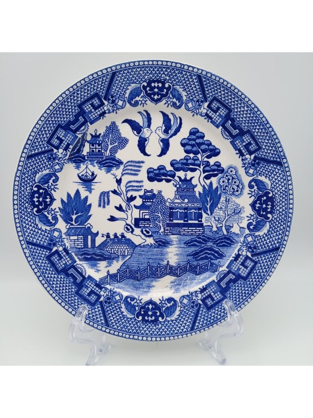 Vintage Blue Willow Dinner Plate Japan Blue White Chinoiserie 9.5”